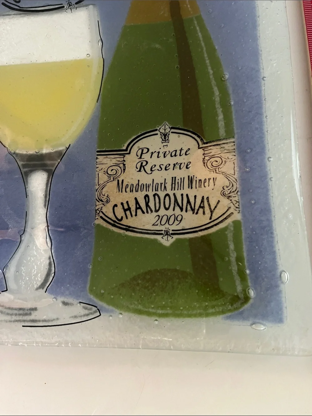 Chardonnay Decorative Glass Tray with Wine Bottle and Glass Design approx. 10x10